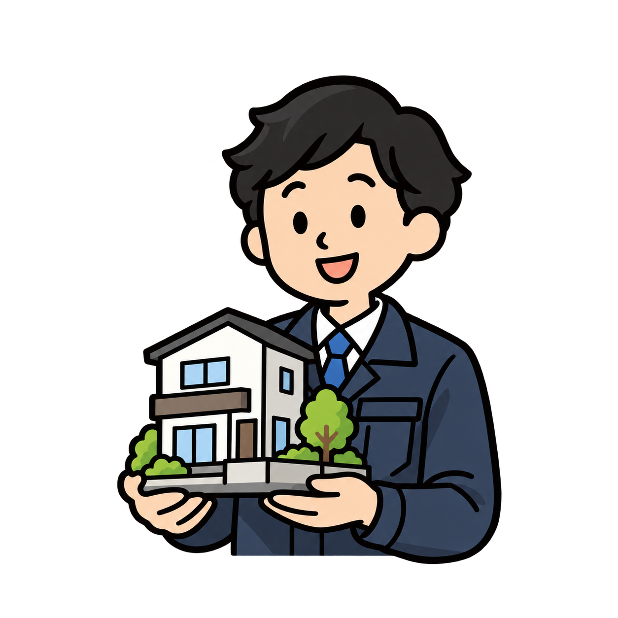 家の模型を持った住宅会社の担当者
