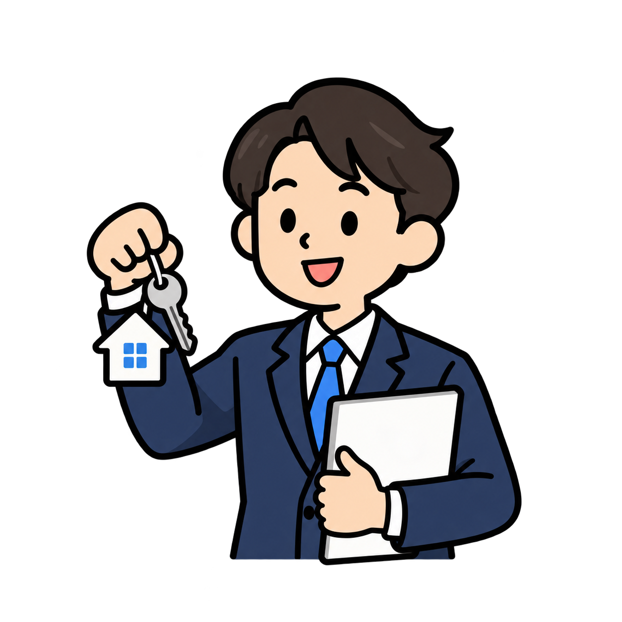鍵と資料を持った不動産会社の担当者